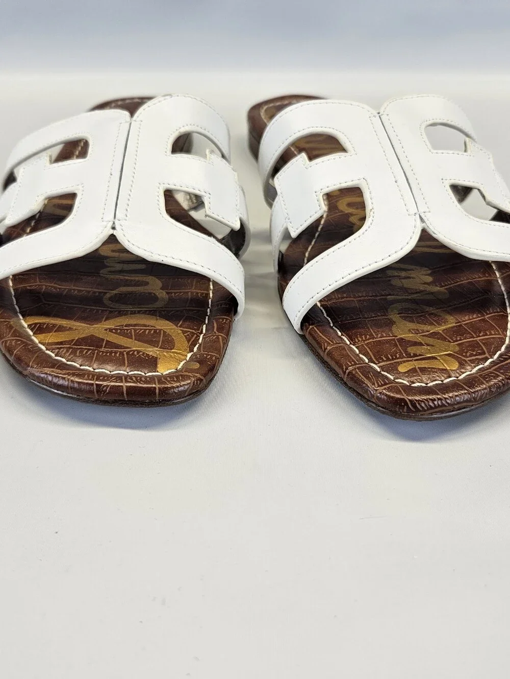 Sam Edelman Bay Sandals Slides White Leather Womens 10 Vacation Capsule Resort - Picture 3 of 10